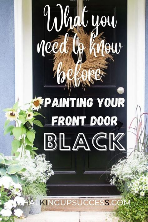 Front Door Colors Black House, Painting Shutters And Front Door, Black Exterior Door Paint Color, Painting Exterior Door Black, Best Black Front Door Color, Best Black Front Door Paint, Paint Exterior Door Black, Best Black Paint For Exterior Doors, Best Black Paint Color For Exterior Door