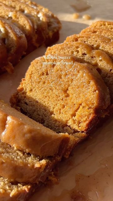 tuyen on Instagram: "brown butter pumpkin bread w a salted maple brown butter glaze!!! 👼🍂🍞🍁 so good, moist, pillowy, and spiced 🫶 

brown butter pumpkin bread recipe: 

190g brown sugar
90g white sugar
15oz pumpkin puree— a can 
2 large eggs 
100ml whole milk
30ml brown butter
80ml neutral oil 
~1 tbsp vanilla paste and/or extract 
~1/4 - 1/2 tsp salt, adjust to taste 

240g all purpose flour 
1/2 tsp baking soda 
1-2 tsp pumpkin spice, adjust to taste 

salted maple brown butter glaze: 

25g brown butter
50g maple syrup
50g powdered sugar 
salt & vanilla extract 
milk 

Brown your butter and let it cool, measure out 30ml. Combine all of your wet ingredients together, ideally all ingredients should be around room temperature. Sift all of your dry ingredients together over the wet ingr Brown Butter Glaze, Finger Food Recipes For Toddlers, Butter Glaze, Homemade Baking, Maple Brown, Baking Basics, Vanilla Paste, Fall Cooking, Pumpkin Bread Recipe