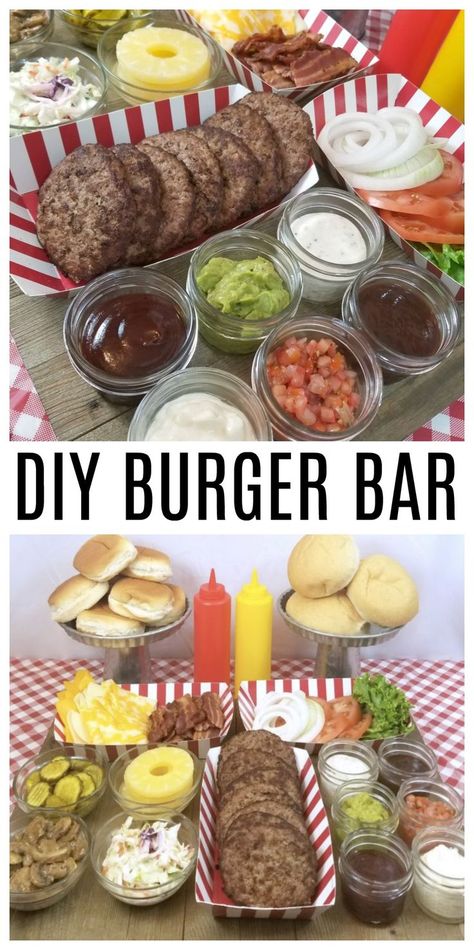 Burger Bar Party, Party Food Bars, Bbq Party Food, Idea For Summer, Burger Party, Vegan Noodles, Birthday Bbq, Party Food Buffet, Easy Party Food