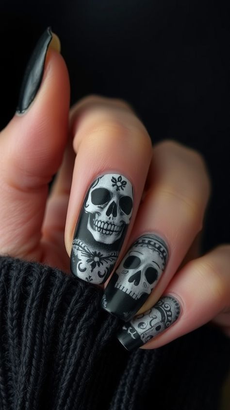 <p>Creative Ways to Use Nail Stamping for Intricate Halloween Designs like Skulls and Witches’ Hats … </p> Skull Nail Designs, Witches Hats, Skull Nails, Halloween Designs, Stamping Techniques, Stamping Plates, Nail Stamping, Intricate Designs, Halloween Design