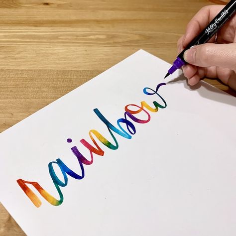 Rainbow Calligraphy, Using Brush Pens, Hand Lettering Design, Pretty Rainbow, Brush Pens, Happy Spring, Chalkboard Art, Colorful Rainbow, Brush Lettering