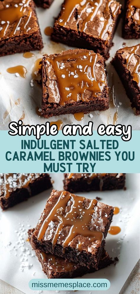 Dive into decadence with these indulgent salted caramel brownies that are sure to impress! This easy recipe combines a rich, fudgy brownie base with a luscious homemade salted caramel sauce drizzled on top. Perfect for any occasion, from birthday parties to cozy nights in, these brownies deliver a mouthwatering blend of sweet and salty flavors. With straightforward steps and minimal ingredients, even novice bakers can create this show-stopping dessert that will leave everyone wanting more. Salted Caramel Brownie Recipe, Carmel Drizzle, Caramel Brownies Recipe, Homemade Salted Caramel, Salted Carmel, Brownies Recipe Homemade, Salted Caramel Brownies, Fudgy Brownie, Blondie Brownies