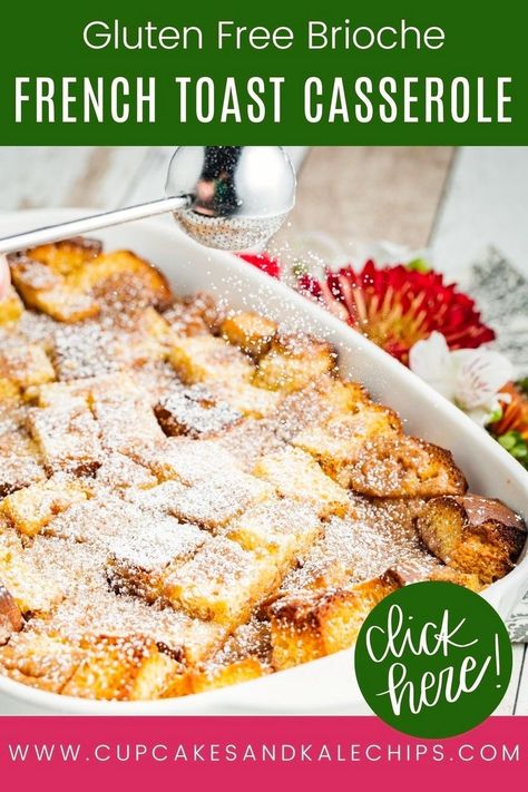 Cozy and custardy French Toast Casserole is rich and flavorful with tender brioche, cinnamon deliciousness, and a sweet topping. Perfect for weekend or holiday mornings because you make it ahead and let it soak overnight, it’s easily made gluten free with homemade or store bought gluten free bread! Gluten Free Brioche Recipe, Gluten Free Brioche, Gluten Free French Toast Casserole, Gluten Free Casserole Recipes, Brioche French Toast Casserole, Gluten Free French Toast, Gluten Free Casserole, Gluten Free Recipes Side Dishes, Slow Cooker Oatmeal