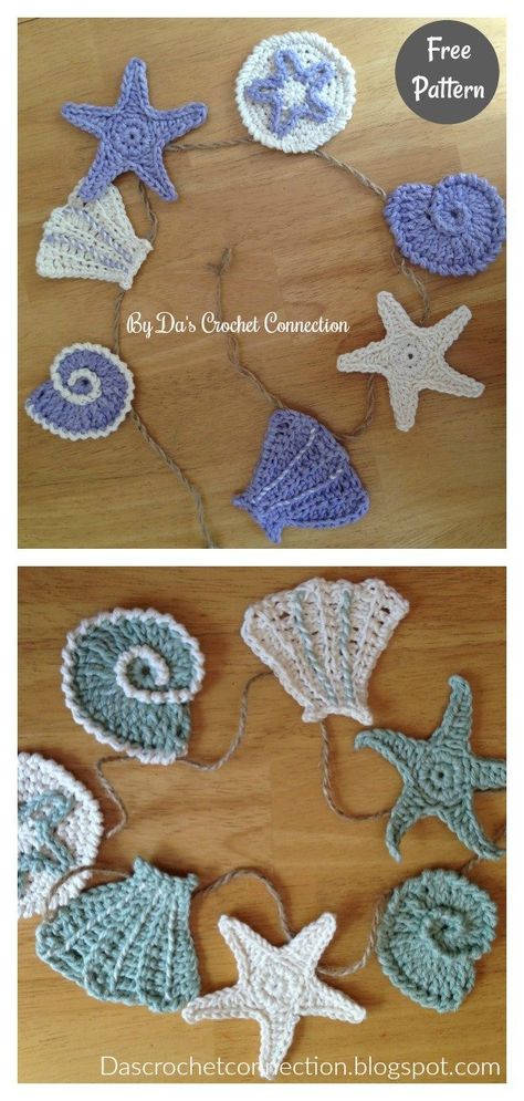 6 Ocean and Sea Applique Free Crochet Pattern - Page 2 of 2 Fish Apliques, Sea Crochet Pattern Free, Nautical Crochet Patterns Free, Crochet Seashell Applique, Sea Applique, Nautical Crochet, Crochet Shell Pattern, Crochet Starfish, Crochet Applique Patterns Free