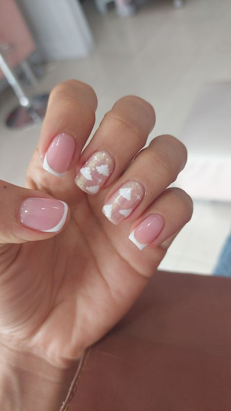 Babyshower Nails For A Girl, Nails Nubes, Pink Baby Shower Nails, Baby Shower Nails Girl, Baby Shower Nails, Uñas Aesthetic, Pink Tip Nails, Manicure Nail Designs, Punk Nails