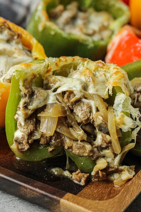 Philly Cheesesteak Stuffed Peppers Philly Stuffed Peppers, Philly Cheese Steak Stuffed Peppers, Cooked Onions, Philly Cheesesteak Stuffed Peppers, Cheesesteak Sandwich, Cheesesteak Stuffed Peppers, Steak And Mushrooms, Cheese Stuffed Peppers, Stuffed Pepper