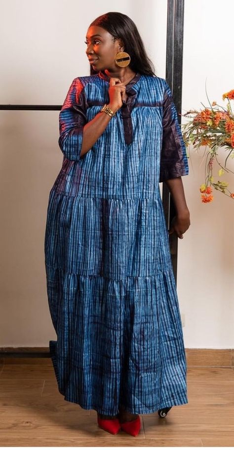 Adire Fabric, African Print Long Dress, Being Classy, Stylish Naija, African Wear Styles For Men, African Fabric Dress, Long African Dresses, African Dresses Modern, African Wear Dresses