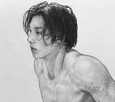 Jungkook Fanart Sketch, Art Jungkook, Draw Bts, Jungkook Edits, Jimin's Abs, Fanart Bts, Jungkook Fanart, Art Diary, Bts Drawings