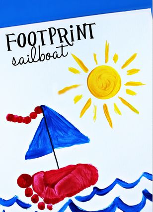 Footprint Sailboat, Sailboat Craft, Hand Print Art, Crafty Morning, Transportation Crafts, Footprint Crafts, Baby Art Projects, Footprint Art, Handprint Crafts