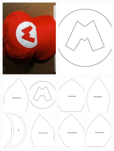 Mario And Luigi Hats, Mario Bros Costume, Super Mario Bros Party Ideas, Super Mario Hat, Mario Crafts, Mario Hat, Pola Topi, Super Mario Bros Birthday Party, Bunny Coloring