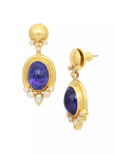 Shop Gurhan Muse 24K Yellow Gold, Tanzanite & 0.8 TCW Diamond Drop Earrings | Saks Fifth Avenue Diamond Color Grade, Oval Earrings, Pear Cut Diamond, The Muse, Oval Earring, Ancient Jewelry, Earrings In Gold, Diamond Drop Earrings, Diamond Drops