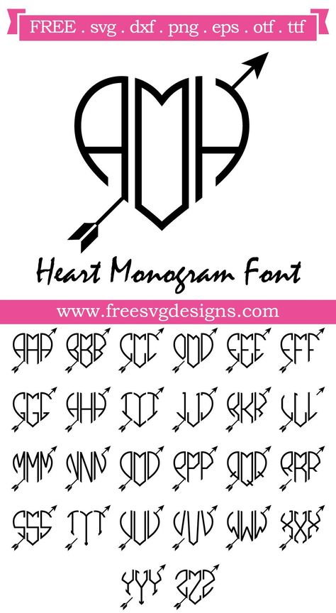 Valentines Day Projects, Free Valentine Svg Files, Free Monogram Fonts, Valentine Font, Diy Stencils, Heart Monogram, Valentine Svg Files, Cricut Monogram, Free Calligraphy Fonts