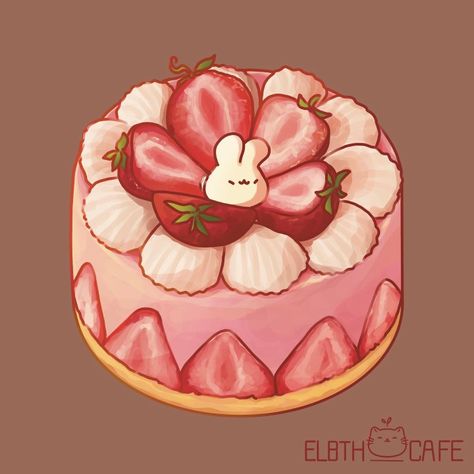 Strawberries And Cream Cake, Gacha Food, Strawberry Drawing, Desserts Drawing, Food Art Painting, Strawberry Art, Cake Drawing, Kawaii Dessert, Foodie Art