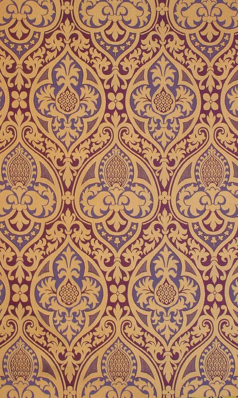 Pugin - Aesthetic Movement - Watts and Company wallpapers Purple Fabrics, Fabric Tiles, Elizabethan Era, Contemporary Textiles, Textile Pattern Design, Aesthetic Movement, Vintage Interiors, Purple Fabric, Victorian Gothic