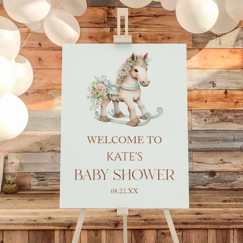 Vintage Toy Rocking Horse Baby Shower Welcome Sign Horse Baby Shower Ideas, Baby Shower Frame, Horse Baby Shower, Kate Baby, Girl Horse, Horses Theme, Shower Welcome Sign, Baby Shower Welcome Sign, Green Vintage