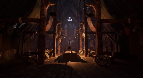 Viking Mead Hall, Viking Hall, Mead Hall, Viking Aesthetic, Viking King, Vikings Show, Viking House, Viking Village, Environment Art