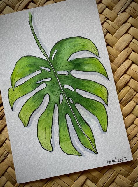 Green Drawing Ideas, Very Easy Drawing, Monstera Plants, Plant Sketches, Oil Pastel Drawings Easy, Dibujo Simple, Color Pencil Sketch, Leaf Artwork, Teen Art