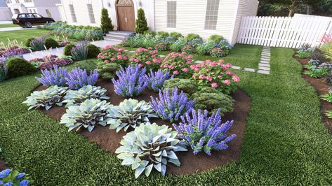 Plant By Number, Symmetry Garden Design II, 14 x 20 ft. | Ship My Plants Catmint Landscaping, Partial Sun Landscape Ideas, Lambs Ear Landscaping, Full Sun Landscaping Ideas, Flower Bed Designs Layout, Silver Mound, Full Sun Landscaping, Perennial Garden Plans, Mailbox Garden