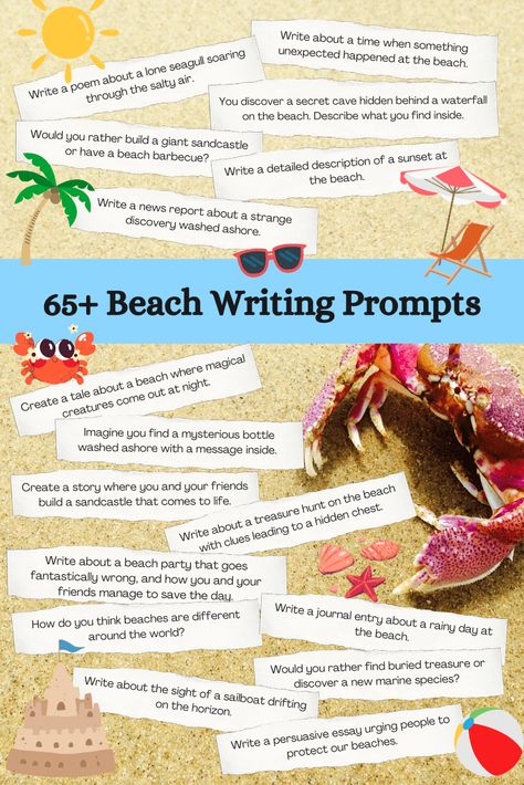 65 beach writing prompts to turn those beach vibes into creative energy. This summer, dive into this inspiring list of beach writing prompts! Dragon Names Generator, Book Title Generator, Beach Writing, Dinosaur Books For Kids, Dystopian Writing Prompts, Best Mystery Books, Writing Prompts Poetry, Halloween Books For Kids, Fantasy Character Names