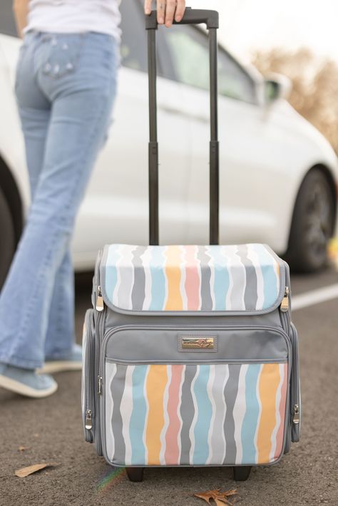 "Buy the Everything Mary Gray Stripes Rolling Craft Bag at Michaels. com. This scrapbook rolling tote features a telescoping locking handle and a durable wheelset for secure craft storage. The Everything Mary Collapsible Rolling Craft Bag was made with crafters in mind. The Everything Mary Collapsible Rolling Craft Bag is the ultimate storage solution for any storage need you may have. This rolling organizer cart is constructed with durable polyester and features premium zippers, piping, and an Organization Cart, Rolling Tote, Bag Inspiration, Gray Stripes, Craft Bags, Craft Storage, Grey Stripes, Storage Solutions, Fun Crafts