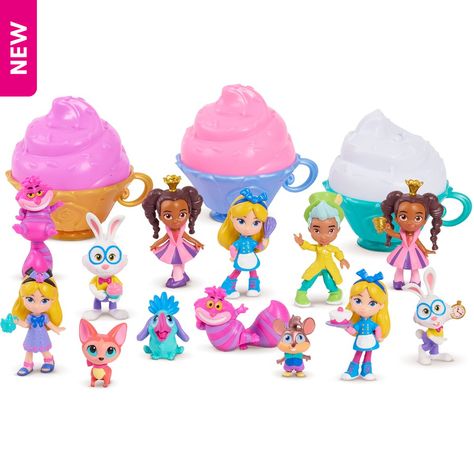 Think of Disney Junior Alice’s Wonderland Bakery Tea Party Capsule Figures as a sweet surprise cloaked in a play sparkly sugar coating. Who’s inside? Open the cupcake capsule and add water to dissolve the coating on the figure. Then, discover 1 of 13 possible Disney figurines, including Alice, Fergie, Hattie, Jabber Puppy, Princess Rosa, Cheshire Cat, Dinah, Chamomile, and more! Some may even discover the rare chase Alice with her teapot figure. Each 2.25 inch figure is intricately designed and Disney Figurines, Toddler Dolls, Disney Junior, Cheshire Cat, Alice In Wonderland, Princess Peach, Tea Party, 1st Birthday, Figurines