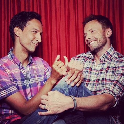 Danny Pudi and Joel McHale. In plaids. Jeff Winger, Danny Pudi, Community Tv Show, Joel Mchale, Community Tv, Ideal Man, Tv Guide, Attractive People, Prince Charming