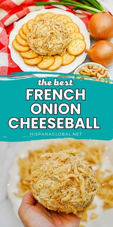 Football Sunday Appetizers, Onion Cheese Ball, Easy Cheese Ball, Cheddar Cheese Ball, Onion Dip Recipe, Cream Cheese Ball, Cheese Ball Recipe, Carmelized Onions, Lipton Onion Soup Mix