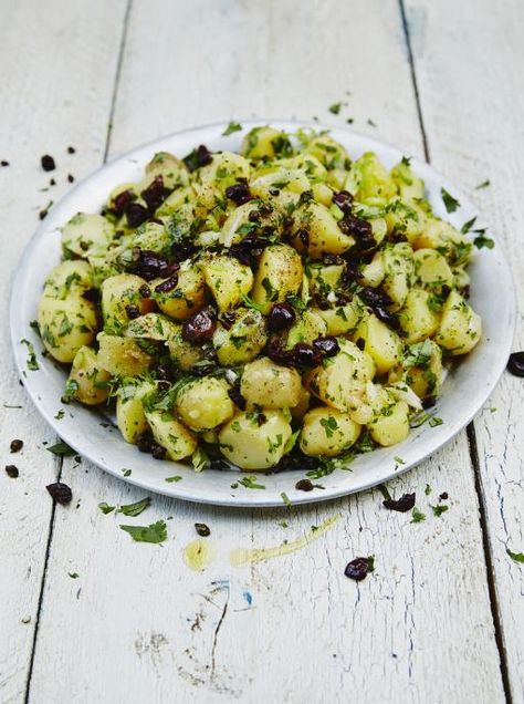 Cypriot-Style Potato Salad. You can’t beat a good potato salad Cypriot Food, Jamie Oliver Recipes, Greek Olives, Potatoe Salad Recipe, Jamie Oliver, Vegetable Salad, Greek Recipes, Vegetable Dishes, Potato Recipes