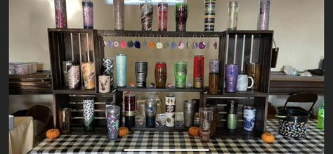 Tumbler Display Craft Show, Vender Booth Ideas Display, Vender Booth Ideas, Tumbler Display, Booth Ideas Display, Vender Booth, Craft Fair Setup, Fair Setup, Display Craft Show