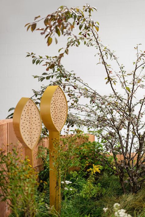 Note Design Studio reuses Vestre fair stand to form indoor park installation Urban Biodiversity, Park Installation, Indoor Park, Fair Stand, Note Design Studio, Insect Hotel, Polycarbonate Panels, Small Shrubs, Outdoors Inside