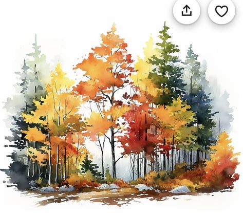 Nature Clipart, Forest Clipart, Fall Tree Painting, Studio Painting, Paintings Easy, Fall Canvas Painting, Watercolor Nature, Autumn Watercolor, Fall Forest