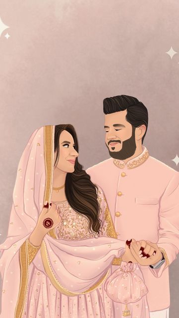 Musfirah Amjad on Instagram Creative Wedding Invitations Design, Bride Fashion Illustration, Wedding Illustration Card, Bride And Groom Cartoon, Couple Illustration Wedding, Couple Illustrations, Wedding Couple Cartoon, Bride And Groom Silhouette, Muslim Wedding Cards