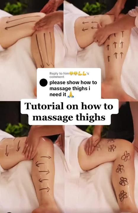 How To Massage Thigh, Thigh Massage Tutorial, How To Do Leg Massage, Proper Massage Techniques, Masagge Leg, Massage Legs Muscle, Relaxing Massage Techniques, Full Body Massage Techniques, Sports Massage Therapy