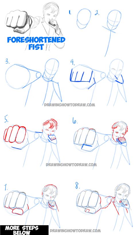 Learn How to Draw Foreshortened Fists : Step by Step Drawing Tutorial Easy Foreshortening Drawing, Man Punching Reference, Foreshortening Tutorial, Foreshortening Reference, Drawing Foreshortening, Poses Perspective, Reference Cartoon, Perspective Reference, Figure Drawing Tutorial