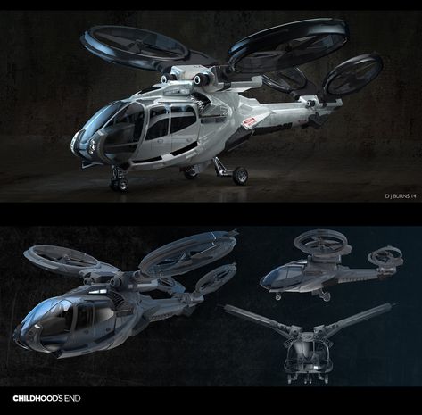 ArtStation - Childhood's End concept art, daniel j burns Concept Helicopter, Future Aircraft, Childhood's End, Aerospace Design, Sci Fi Props, Space Ship Concept Art, Drones Concept, Military Hardware, Airplane Art