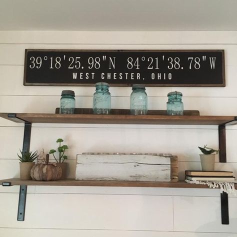 Elegant Farmhouse Decor, Coordinates Sign, Shabby Chic Fall, 4 Season Room, Elegant Farmhouse, Latitude Longitude, Sign Wedding, City State, Rustic Wall Decor