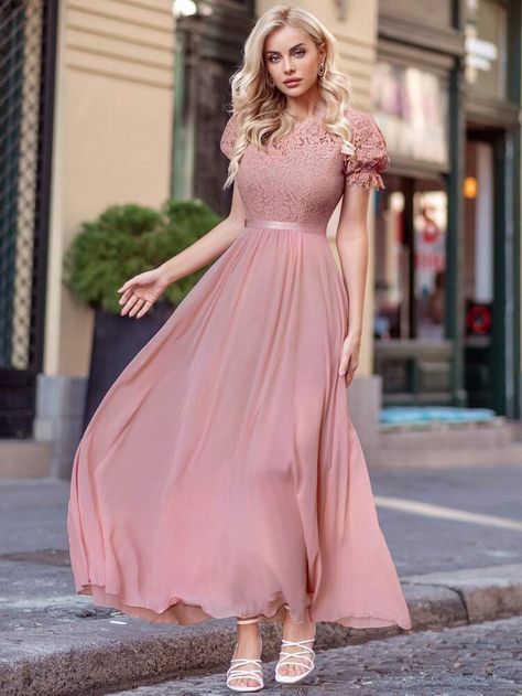 [goods_name] | SHEIN ASIA Pastel Pink Dress Formal, Pastel Dress Formal, Nice Long Dresses, Vestidos Color Pastel, Peasant Dress Patterns, Pastel Pink Dress, Formal Ideas, Vestidos Color Rosa, Coctail Dresses