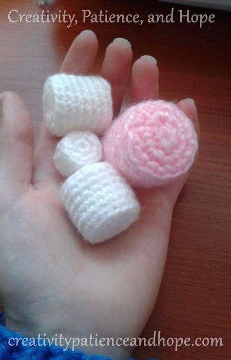 Crochet Marshmallow - Free Pattern - Creativity, Patience, and Hope Coffee Amigurumi Free Pattern, Marshmallow Crochet Pattern, Crochet Marshmallow Pattern, Crochet Marshmallow Mug Hat Pattern Free, Marshmallow Amigurumi, Coco Cups, Crochetting Ideas, Marshmallow Crochet, Marshmallow Hats