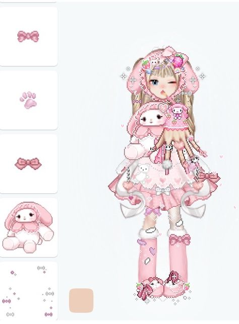 Harajuku Everskies, Everskies Sanrio, Everskies Pink Outfits, Anime Bunny Outfit, Sanrio Outfit Ideas, Roblox Pink Outfit, Pink Everskies, Sanrio Oc, Pink Bunny Outfit