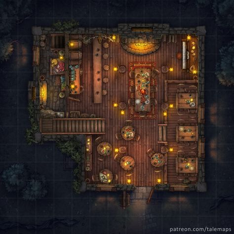 Tavern usualy is the place where most of the adventures begin! Tavern Battlemap, Fantasy City Map, Dnd World Map, Building Map, Fantasy World Map, Dungeon Master's Guide, Tabletop Rpg Maps, Rpg Map, Dungeons And Dragons Game