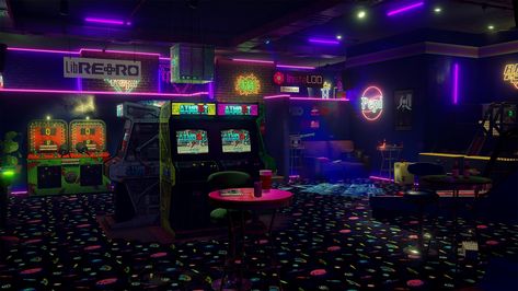 Arcadecore Aesthetic, Neon Arcade, Wallpaper For Room, 80s Wallpaper, Retro Games Wallpaper, Arcade Room, Wallpaper Room, Retro Arcade Games, Pc Setups