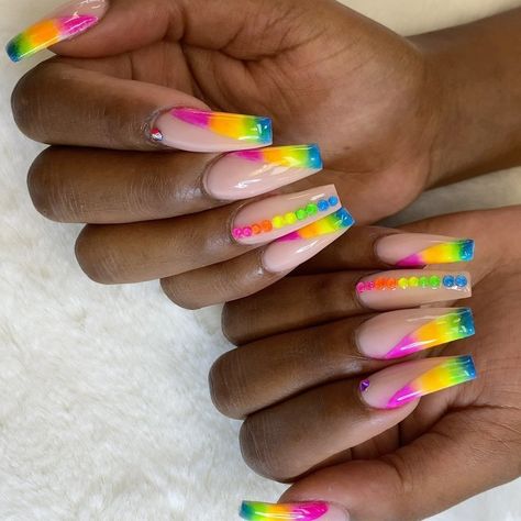 White Neon Nails, White And Neon Nails, Neon Pigment Nails, Pride Nails, Gel Nail Set, Beauty Lounge, Uv Gel Nails, Nail Nail, Neon Nails