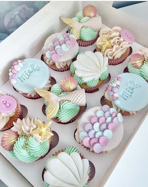 Cupcake Mermaid Theme, Mermaid Birthday Candy Table, Pastel Mermaid Cupcakes, Mini Mermaid Cupcakes, Mermaid Party Cupcakes, Mermaid Birthday Party Cupcakes, Mermaid Themed Birthday Cake, Birthday Cake Mermaid Theme, Mermaids Cupcakes