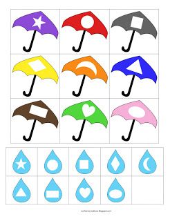 ourhomecreations: Matching shapes with raindrops and umbrellas W Is For Weather, April Preschool, Preschool Shapes, Shapes Activity, Spring Theme Preschool, Weather Lessons, Preschool Weather, Shape Activities Preschool, Weather Crafts