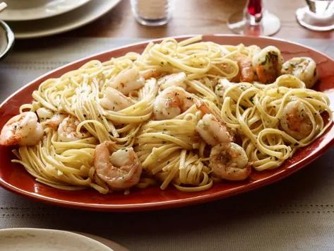 Shrimp Scampi with Linguini Shrimp Scampi With Linguini, Shrimp Scampi Linguini, Tyler Florence Recipes, Parsley Leaves, Tyler Florence, Scampi Recipe, Pasta Pasta, Shrimp Dishes, Shrimp Scampi