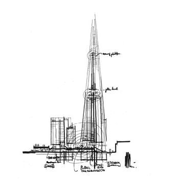 sketch Architect Drawing, Architecture Design Sketch, Concept Diagram, Renzo Piano, Architecture Concept Drawings, The Shard, Architectural Sketch, Architecture Illustration, Architecture Sketch