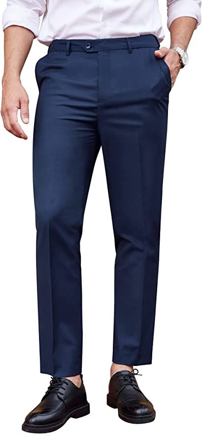 80% Polyester, 20% Viscose Imported Button closure Machine Wash 【Material】These mens dress pants regular fit are made of lightweight, soft, breathable and comfortable high quality fabic, wrinkle free, resists abrasion, 【Design】This flat front straight trouser are ankle-length legs 【Outfits】If you want a daily look, you can pair your casual coat with our navy blue dress slacks for men. 【Occasions】Great for all seasons. Suitable for multiple occasions, such as graduation, office, work, meeting, Navy Blue Dress Pants Men, Navy Blue Dress Pants Outfit Mens, Navy Blue Trousers Outfit Men, Blue Trousers Outfit Men, Blue Trousers Men, Mens Navy Dress Pants, Mens Blue Dress Pants, Blue Trousers Outfit, Slacks For Men