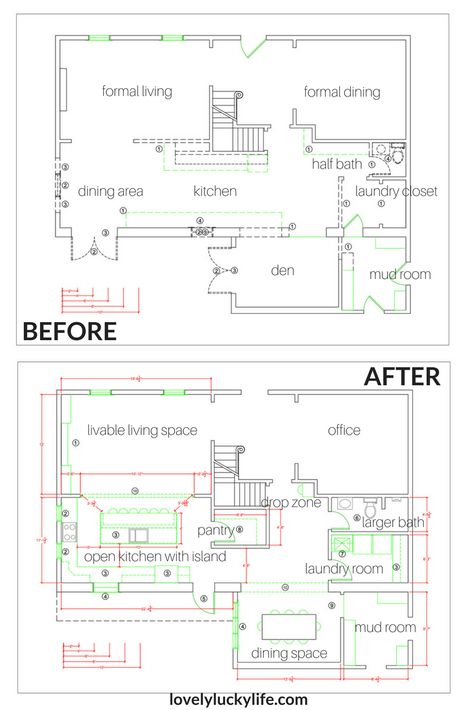 Main Floor Layout Open Concept, Floor Plan Remodel, First Floor Remodel, Closed Floor Plan, 1950 House, Trout Pond, Removing Walls, Renovation Planner, Old Houses Renovation