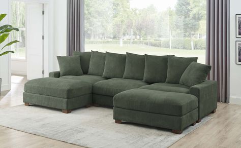 Green Sectional, Corduroy Upholstery, Manual Recliner Chair, Swivel Rocker Recliner Chair, Sectional With Ottoman, Green Corduroy, Modular Sectional Sofa, Rocker Recliners, Upholstered Sectional