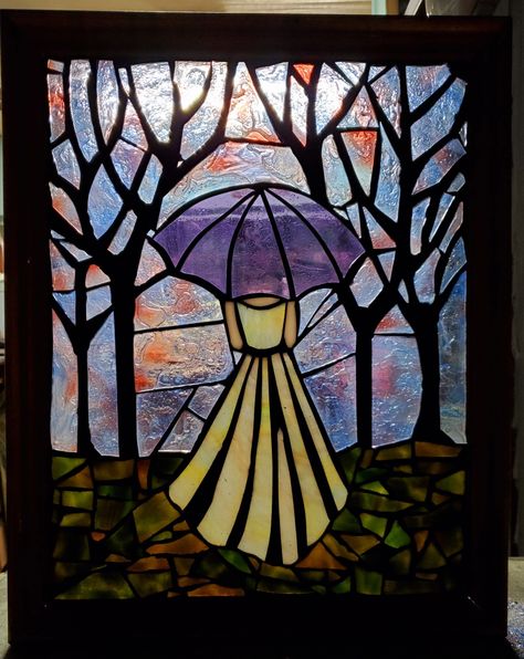 Stained Glass Umbrella, Glass On Glass Mosaic, Stained Glass Mosaic Window, Mosaic Window, Umbrella Girl, Faith Art, Night Messages, Walk By Faith, Glass Ideas